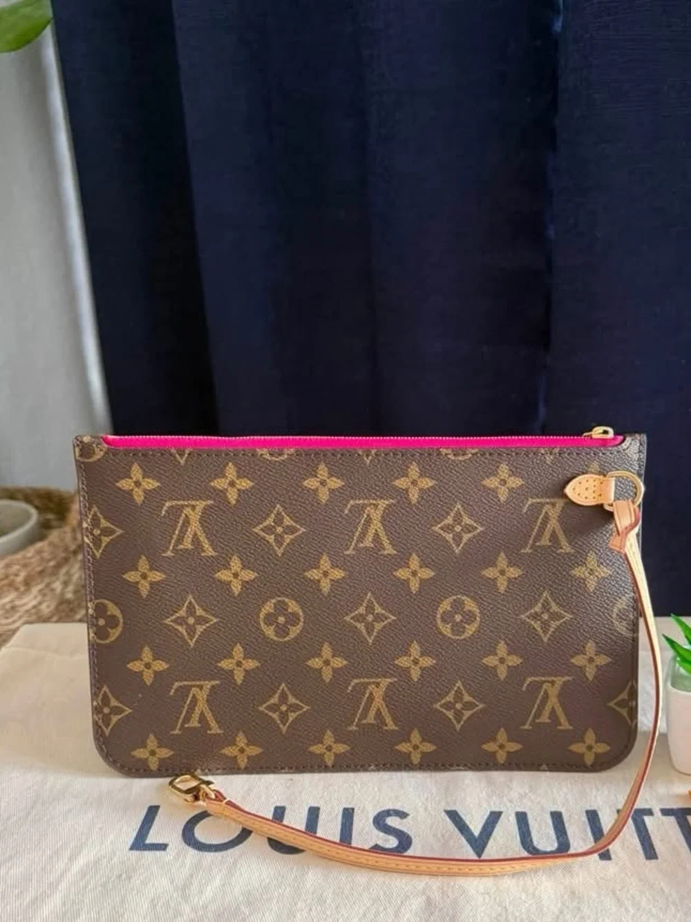 Louis Vuitton Monogram Canvas Wristlet with Pink Zip Trim